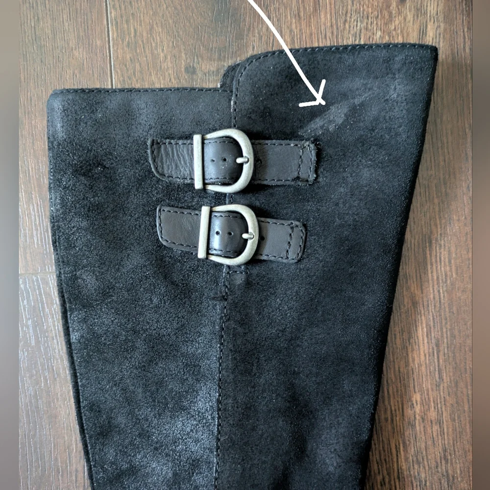 Born Womens‎ Basil Boots 6M Suede Leather Riding Black Western Lined Buckle Zip